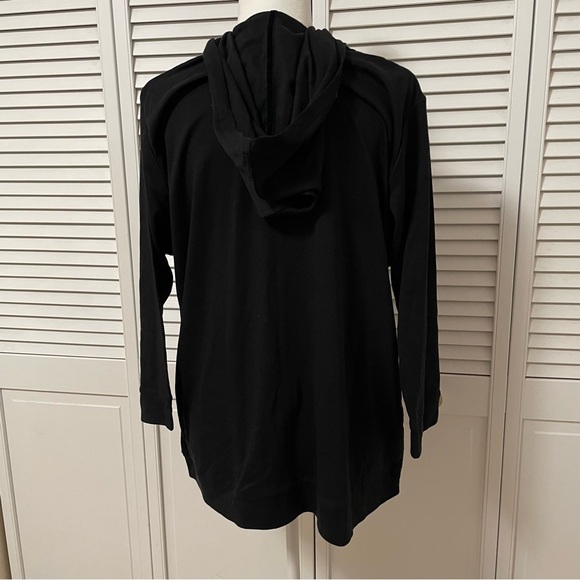 NWOT Quacker Factory XL Black 3/4 Sleeve Sequin Scroll Knit Jacket with Hood - Picture 7 of 15